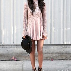 Free People secret origins pink black lace knit tunic dress shirt XS